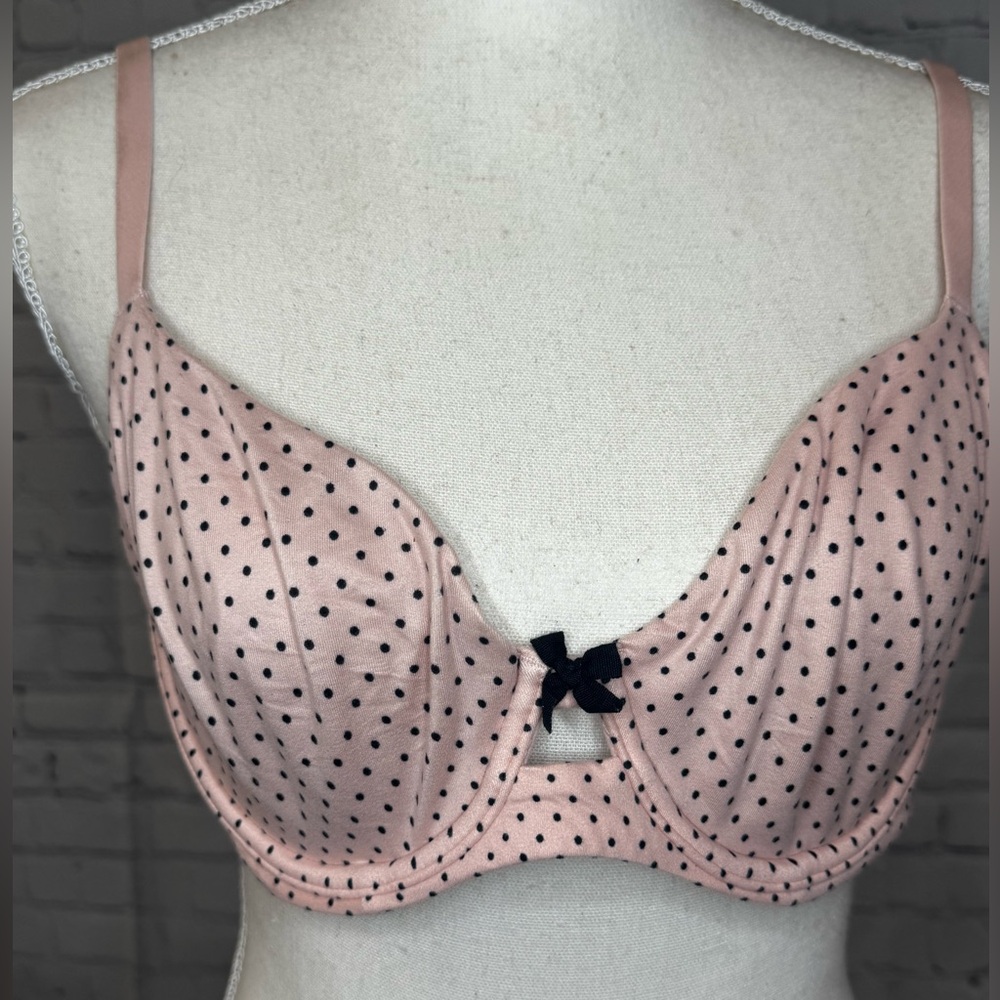 {Victoria's Secret} Unlined Demi Pink and Black Polka Dot Bra